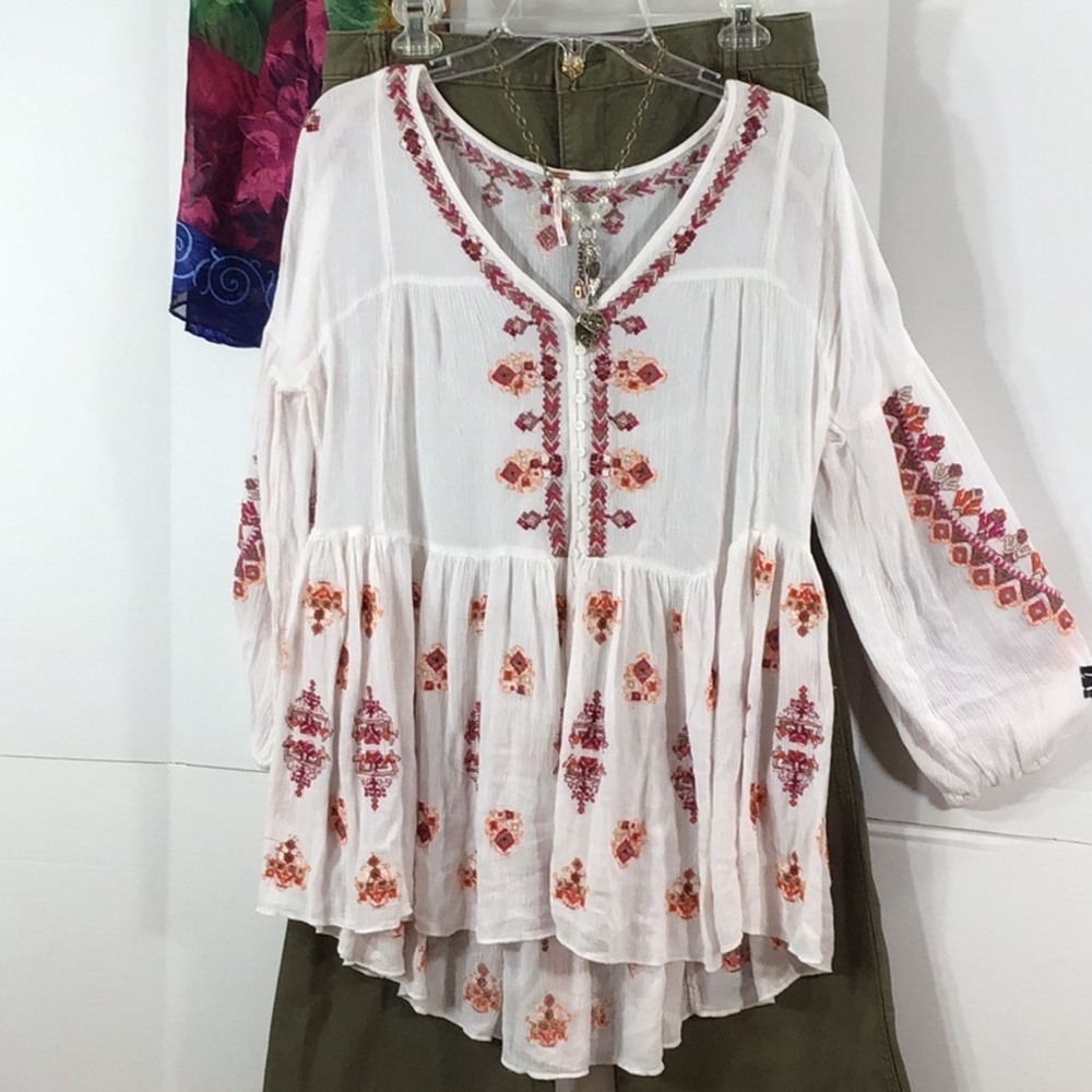 Free People oversized embroidered gauze tunic